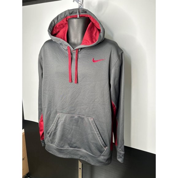 Large Nike Therma Fit Gray Maroon Red Sweatshirt Hoodie Top - Picture 3 of 6